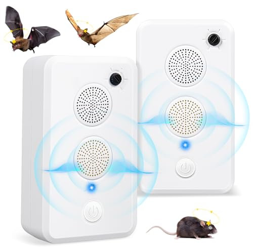 Lot de 2 répulsifs à ultrasons pour chauve-souris - Système électronique de rejet de chauve-souris pour porche et maison - Respectueux des humains et des animaux domestiques
