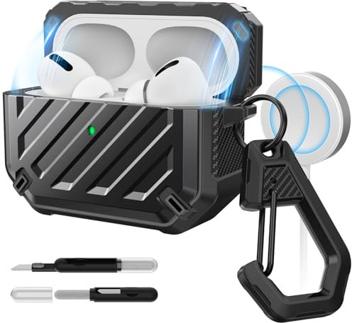 SUPCASE Cover per AirPods Pro 2a/1a Generazione con Penna Pulita & Moschettone, [Protezione Militare] [Compatibile con MagSafe] Copertura Magnetica Anti-Graffio in Guscio Rigido (Nero)