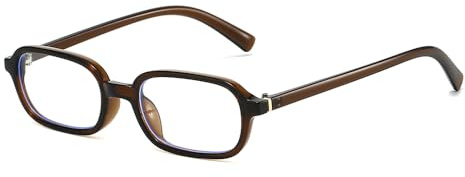 YAMEIZE Rechteckige Blaulichtbrille für Frauen Männer Kleine Schmale 90er Jahre Blaulichtschutzbrille für Computer (Braun Klar)