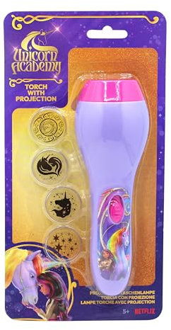 Joytoy 24032 Unicorn Academy Projektionstaschenlampe mit 4 verschiedenen Projektionsmotiven - auf Blisterkarte 13x5,5x25 cm, Violett