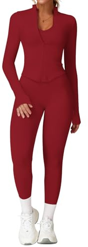 Gym Sets for Women 2 Piece Long Sleeve Zip Up Cropped Jackets With Hidden Scrunch Leggings Workout Set Yoga Outfits Activewear Sets