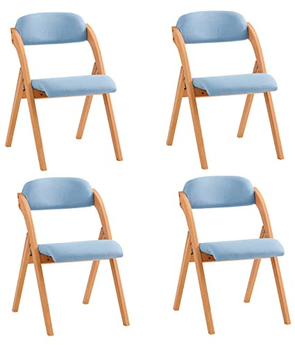 SoBuy Dining Chairs Set of 4 Folding Chairs Indoor Wooden Padded Kitchen & Office Chair with Ergonomic Backrest, Compact & Space-Saving Kitchen Chair Light Blue 47.5 x 59 x 77 cm FST92-BLx4