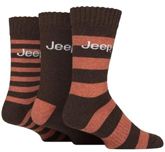 Jeep Men’s 3 Pair Striped Wool Blend Boot Socks – Thick, Warm, Cushioned Outdoor Walking & Hiking Socks with Reinforced Heel & Toe, Breathable Comfort, Size UK 6–11