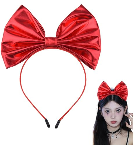 Serre-Tête Avec Grand Nœud Rouge Pour Fête D'halloween Noel En Cuir Synthétique Pour Femmes Filles Bandeau Pour Cheveux Épais Fins Nœud Géant Pour Cheveux Courts Longs Accessoires De Cheveux