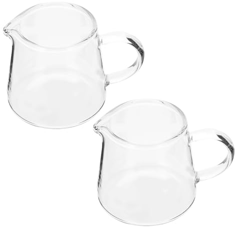 BIUDECO Taza de Leche de Cristal 120ml 2 Piezas para Servir | Vidrio Transparente, Forma Sencilla, Apta para Cocina y Hotel, para Leche, Salsa, Miel o Café
