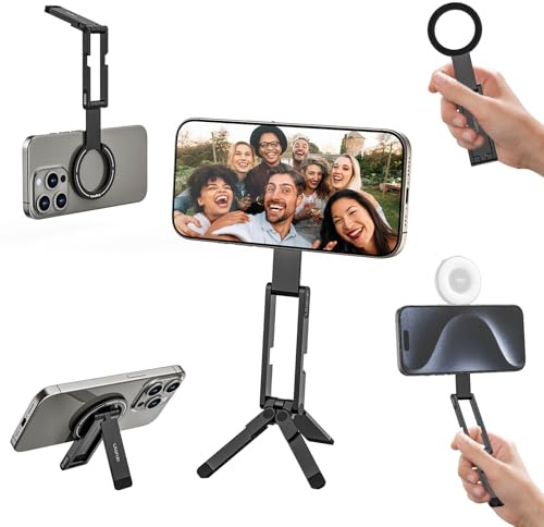 ULANZI MA60 Magnetic Phone Tripod Stand for iPhone - Aluminium Smartphone Mini Tripod Pocket Cell Phone Stand Strong Magnet Quick Mount Compatible with iPhone 16 15 14 13 12 Series, Black