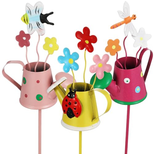 3 pièces Piquets Décoratifs Métal pour Plantes Pot, Piquets Décoratifs de Jardin Motifs Fleurs et Animaux Résistants pour Déco Jardin Extérieur Installation Facile sans Outils Lot