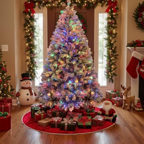180cm Sapin de Noël Artificiel Enneigé 250 LED RGB Premium Arbre de Noël avec Support Métallique Pliable 1000 Pointes de Branches Décoration Festive Blanc 2025