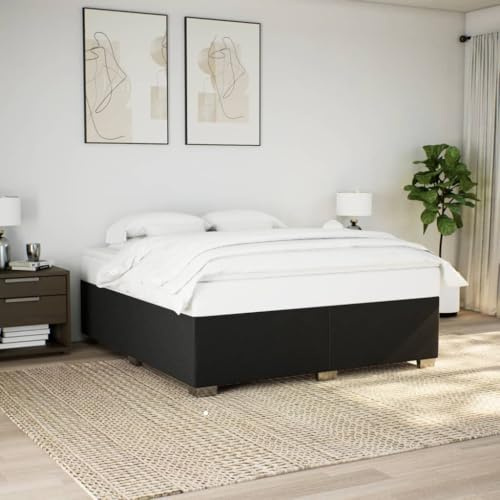 JHQHSM Cadre de lit sans matelas noir 180 x 200 cm en tissu avec sommier à lattes et pieds stables pour un sommeil réparateur et un soutien optimal
