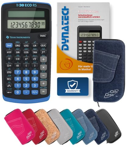 TI-30 ECO RS Schulrechner mit Fachbuch und Schutztasche (Dunkelblau)