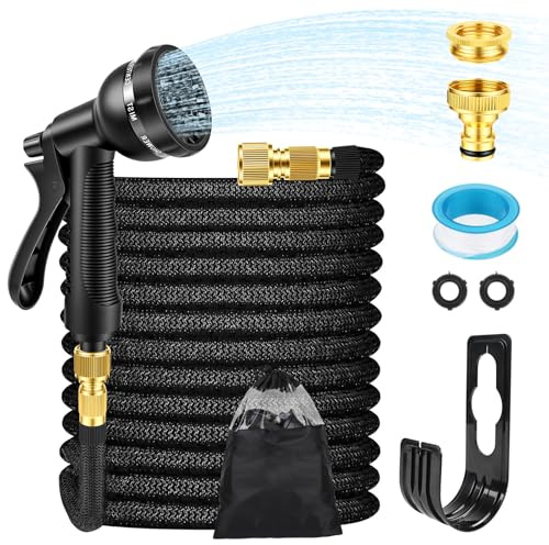 Gaethra 100FT Expandable Garden Hose, Flexible Water Hose with 8-Pattern Spray Nozzle, Anti-Leakage, Lightweight, Not Easily Knotted, 30M Hose Pipe for Gardening and Car Washing (Black)