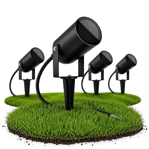 SSC-LUXon 4 Stück KALOA Gartenstrahler mit Erdspieß IP44 schwarz für GU10 | Schwenkbare Gartenspots mit Erdspieß - für Beete, Wege & Garten, wetterfest IP44, 230V, für GU10 (ohne Leuchtmittel)