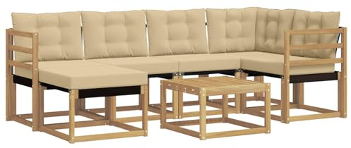 vidaXL Outdoor-Sofagarnitur mit Kissen 7 pcs Weiß und Beige, Garten-Sofa-Set, Moderne Outdoor-Möbel, Elegante Patiositzgelegenheiten, robuste Textilene-Sofas