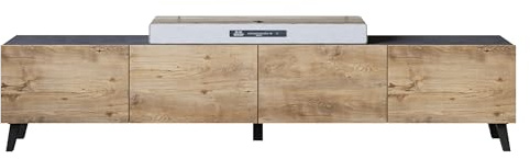 Mirjan24 TV-Lowboard Parsea 190, Fernsehschrank mit 2 Klappen/Türen, Griffloses Öffnungssystem, Fernsehtisch, TV-Schrank, Unterschrank (Matera/Kastanien Breslau)