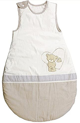 roba Schlafsack Liebhabär - Babyschlafsack ganzjährig aus atmungsaktiver Baumwolle - für Sommer und Winter - mit Bären Motiv in Beige / Weiß, 70 cm
