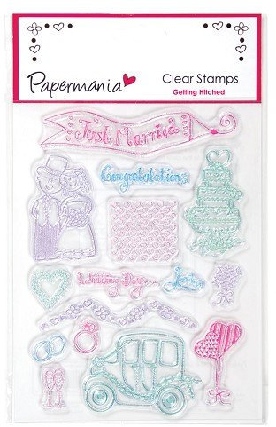 Papermania Clear Stamp Set Of 15 'Getting Hitched' Wedding Stamps Just Married