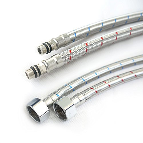 Pack of 2 Monobloc Flexible Braided Tap Connector Tails Hoses M10 x 500mm 1/2 BSP Fitting