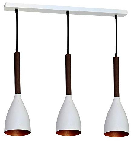 Licht-Erlebnisse Esszimmerlampe Hängeleuchte MUZA Weiß Gold Metall Holz dunkel 3-flammig Retro Design Pendelleuchte Küche