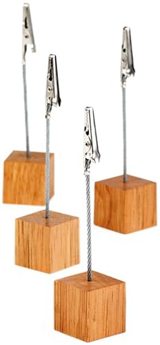 APS 700 4er-Set Kartenhalter, Fotohalter, inkl. 20 weißen Beschriftungskarten, 2,5 x 2,5 cm, Höhe 12 cm, Holz (Rubberwood)