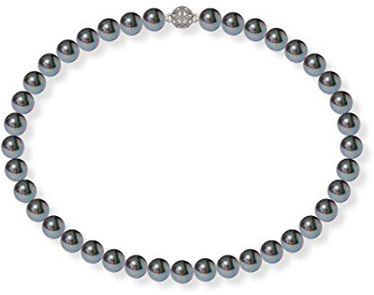 Schmuckwilli Perlenkette für Damen Magnetverschluß - mit schwarzen runden Perlen - Elegante Kette mit Muschelkernperlen für jeden Anlass - die Halskette - Choker Pearl Necklace für Frauen