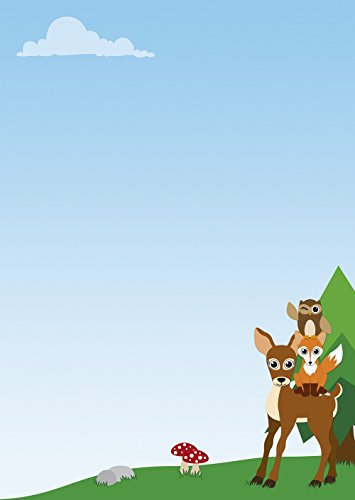 Briefpapier Waldtiere - Reh - Fuchs - Eule DIN A4 90 g/m² (50 Blatt)