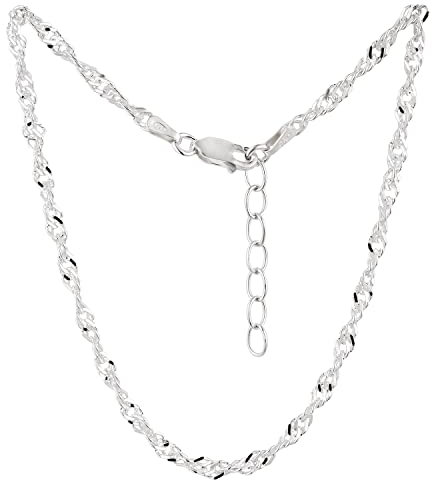 Fußkettchen, Fußkette, Singapurkette, Schmuck, Modeschmuck aus 925 Silber als Fußschmuck - 7K - Geschenke für Frauen, Mädchen und Männer, 23-26cm, Breite 3 mm, Modell 50