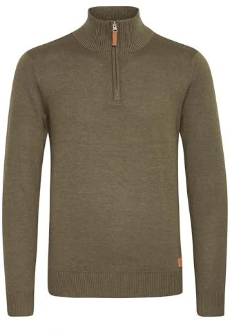 Blend Robin Herren Strickpullover Troyer Feinstrick Pullover Mit Stehkragen Und Reißverschluss, Größe:S, Farbe:Burnt Olive (77011)