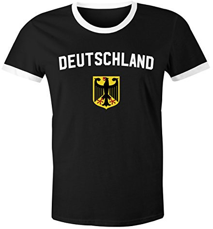 MoonWorks WM Shirt 2018 Fußball Deutschland Adler Wappen Herren Retro schwarz-weiß-gelb XXL