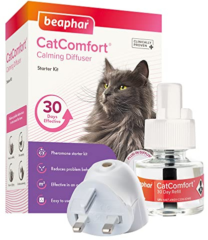 Beaphar | CatComfort Calming Starter Kit | Diffuser Plug-in With Refill | Reduces Anxiety & Stress in Cats | Helps Ease Fear of Fireworks | Covers 70m² Area | Lasts Up To 30 Days