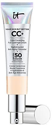 IT Cosmetics, CC+ Anti-Aging-Creme, hohe Deckkraft, wasserfest, natürliches Finish, Formel mit Peptiden, Kollagen und Vitaminen, Your Skin But Better, Farbtöne: Fair Light, 32 ml
