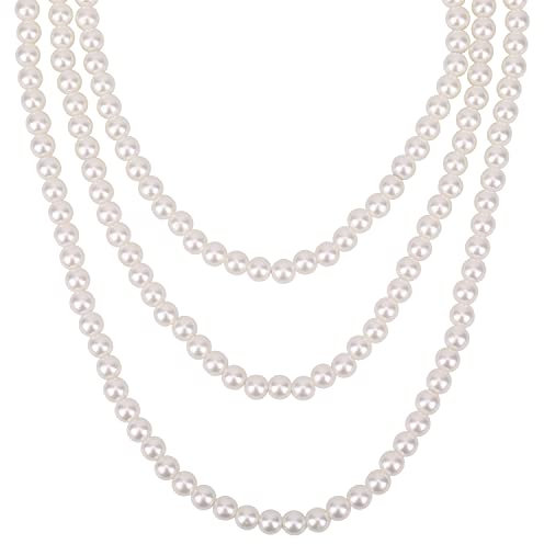 Trimming Shop 120 cm lange wei�e Kunstperlen Halskette 1920er Jahre Zubeh�r Kost�m Schmuck Pullover Kette Halskette f�r Junggesellinnenabschied, Hochzeit Party, Fasching Zubeh�r