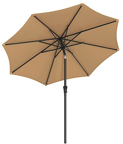 SONGMICS Sombrilla de Jardín 270 cm, UPF 50+, Parasol, 30°de Inclinación en Dos Direcciones, con Manivela, para Patio, Terraza, Balcón, Piscina, sin Base, Topo GPU27BR