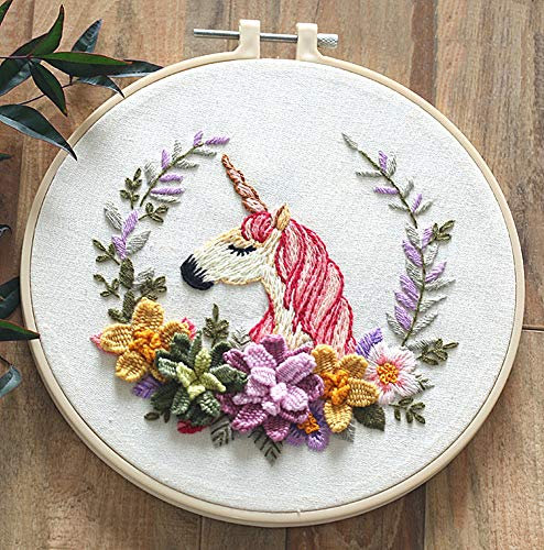 Awesocrafts Stickset, Einhorn, Tiere, Pflanzen, Blumen, Pferde, komplettes Sortiment an Stickerei-Starter-Sets für Anfänger, Erwachsene, Kinder, DIY, handgefertigt, einfache Muster (Einhorn)