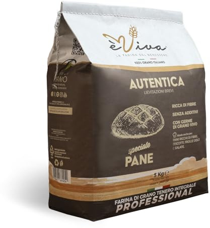Agricola Piano - Autentica | Weichweizenvollkornmehl 5 kg - 100% Italienisch – Ideal für Brot, Kekse und Mürbeteig - Echtes Vollkorn – Professionell - Ohne Zusatzstoffe - èViva