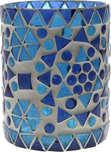 GURU SHOP Glas Windlicht, Glas Blau - Design 3, 10x8x8 cm