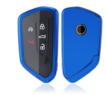 A/A Coque de protection complète en silicone TPU pour clé de voiture Volkswagen, compatible avec Volkswagen Golf 8/ID.3/ID.4/Seat Leon MK 4/Tarraco/Ateca, Acceory avec porte-clés en cuir - Bleu