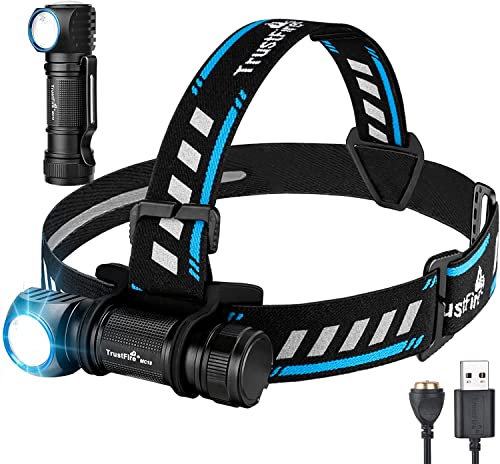 TrustFire Linterna Frontal, Linterna Frontal Led Recargable MC18 1200 Lumen Impermeable, 5 Modos de Luz para Jogging, Pescar,Pasear al Perro,Trabajo