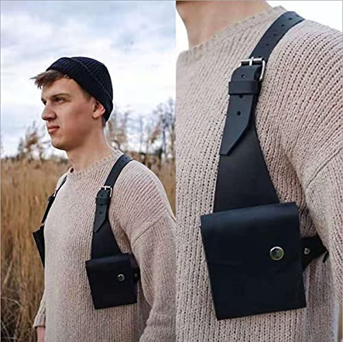 Achsel Umhängetasche Für Männer, Mittelalterliche Leder Anti-Diebstahl-Brieftasche Versteckte Tasche Schulter Achselhöhle Tasche, Telefon Geld Holster Taktische Tasche Unisex,Schwarz