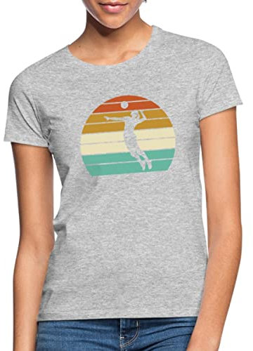 Spreadshirt Volleyball Beachvolleyball Retro Vintage Frauen T-Shirt, S, Grau meliert