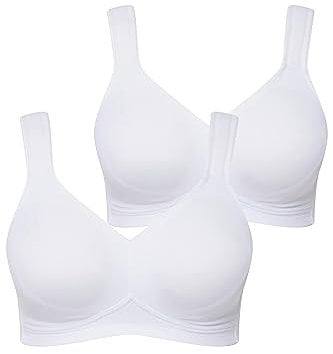 Ulla Popken Damen Mikrofaser-BH, 2er Pack Cup C-d BH, Schneeweiß, 95D EU