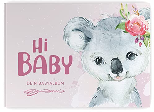 Babyalbum - Mein erstes Jahr, Junge Mädchen, Album zur Geburt, Baby-Tagebuch, schönsten Momente und Erinnerungen zum Auszufüllen auf 104 Seiten (ohne Personalisierung, Koala, rosa)