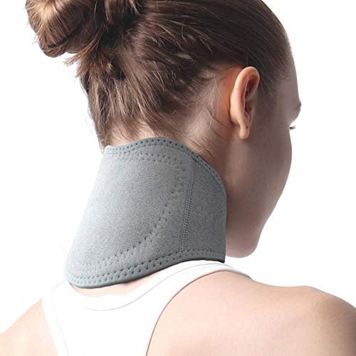 Qchomee Self Heating Neck Brace Support Magnets Wrap Medical Grade Soft Cervical Collar Adjustable Treating Injury for Stiff Sprains Whiplash Minor Trauma, Grey, S