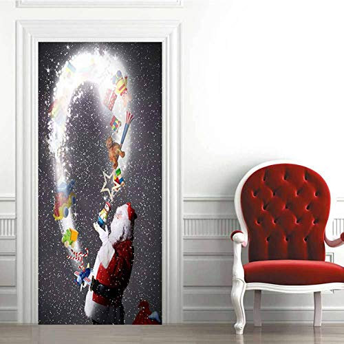 FHKGIUJAD 3D Drucken | Tür Bekleben Mit Türtapete Selbstklebend Weihnachten Sterne Alter Mann | Tür Verschönern Mit Türfolie | Türaufkleber Xxl Türbilder | Türposter Türklebefolie 88X200Cm