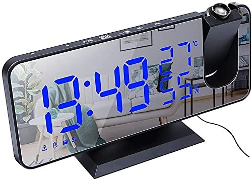 Despertador YYF Reloj de Alarma de proyección, Reloj Digital con Radio FM y USB Cargador, Digital DIRIGIÓ Dimmer de Pantalla de Temperatura y Humedad