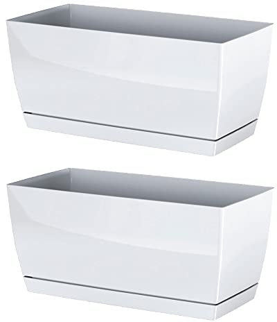 2x Jardinera de plastico Coubi Case P en color blanco 24 (largo) x 12 (ancho) x 11 (altura) cm