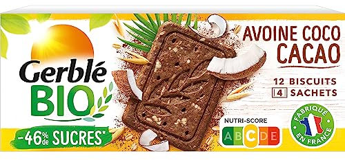 Gerblé Bio Biscuits Avoine Cacao Coco – Recette Bio Gourmande, Sans Huile de Palme, Riche en Fibres, Réduite en Sucres, 12 Biscuits, 132 g