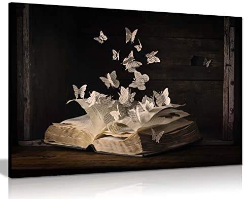 Panther Print Fine Art Prints Book Butterfly Paper cuts Artistic Framed Canvas Print, Pictures for Home Walls, Bedroom, Living Room & Bathroom Decor 31x20cm (12x8in)