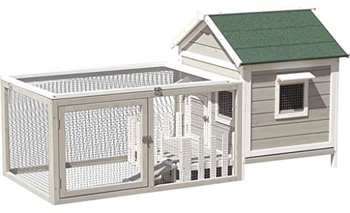 Hundehütte Dach aufklappbar Luxusvilla mit großem Raum für Terrasse im Innenhof, Zwinger für kleine Haustiere mit Käfig, Einfach zu säubern (Color : Grey, S : 162.4 * 68 * 82.3cm)