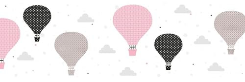Profhome Kids Wallpaper Border 403737-GU self-Adhesive Border Pink Black Grey White 0.155 m x 5.00 m / 0.775 sqm