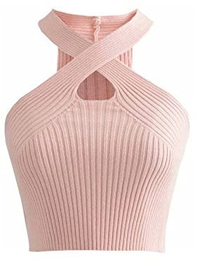 KOEMCY Crop Top Damen Ärmellos Bauchfrei Knitted Sexy Camisole Tank Top Casual Unterhemd (Rosa)